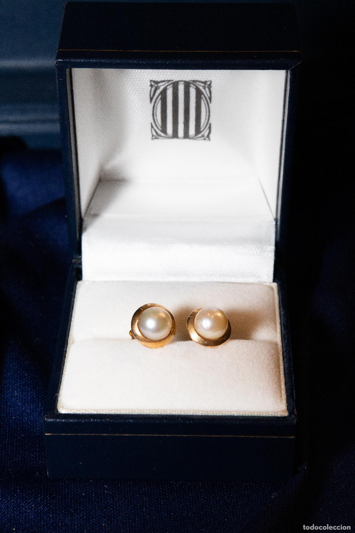 Jewelry: Pendientes oro 18k 1,66gr. perla bot&oacute;n cl&aacute;sicos elegantes vintage 750 mujer joyer&iacute;a fina
