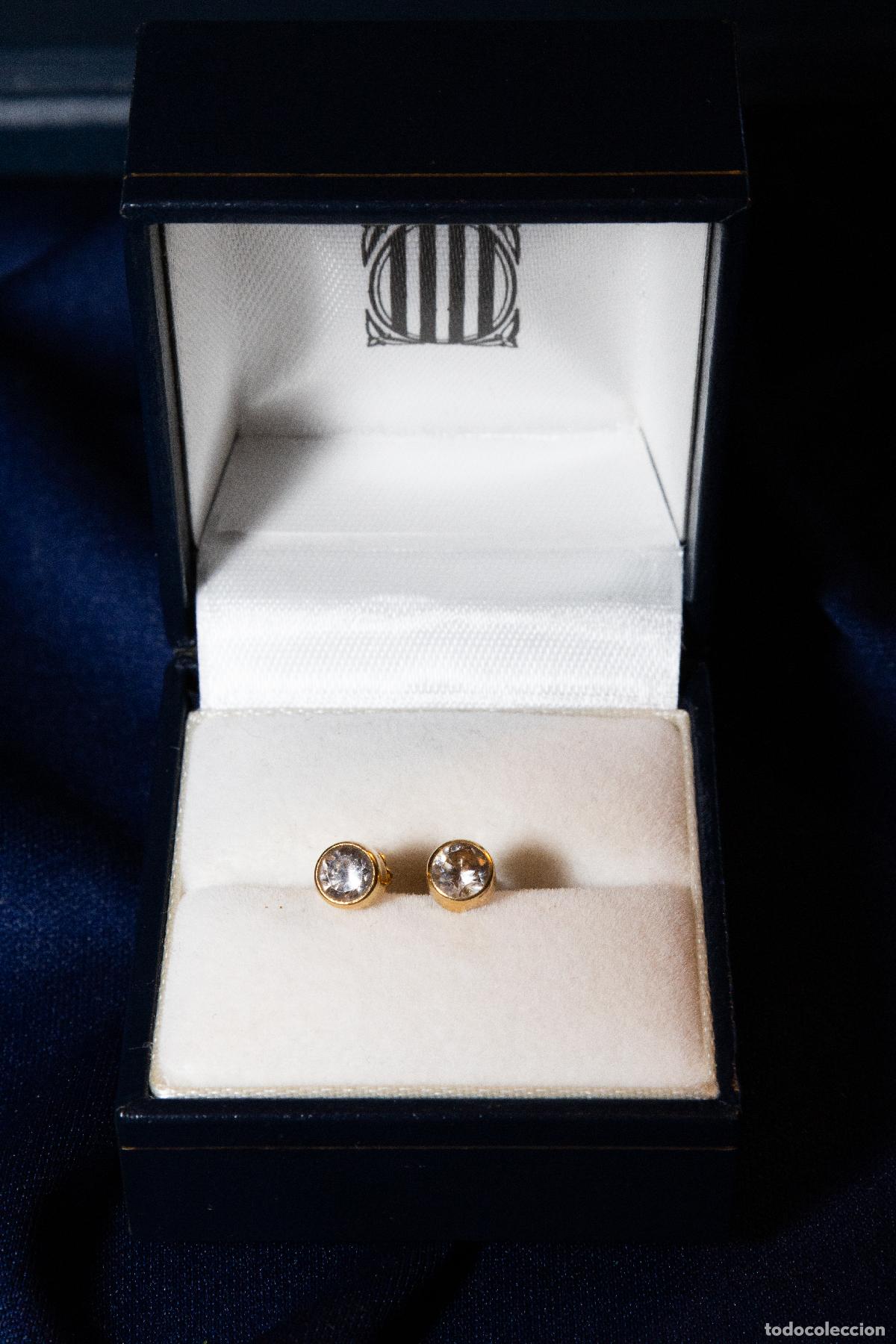 Joyeria: Pendientes oro 18k circonitas brillantes bot&oacute;n elegantes minimalistas 750 mujer