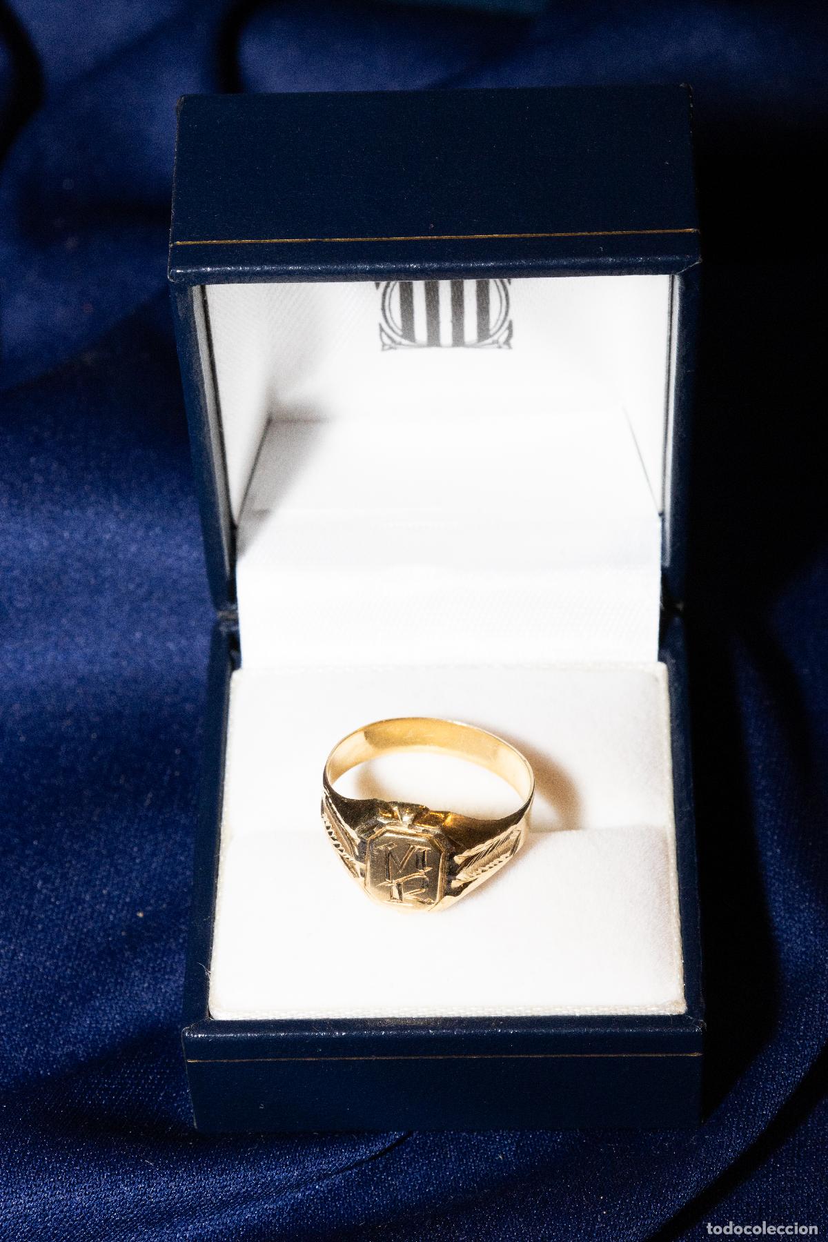 Jewelry: Anillo sello oro 18k 2,67gr. inicial M/P grabada vintage hombre cl&aacute;sico 750 joyer&iacute;a elegante