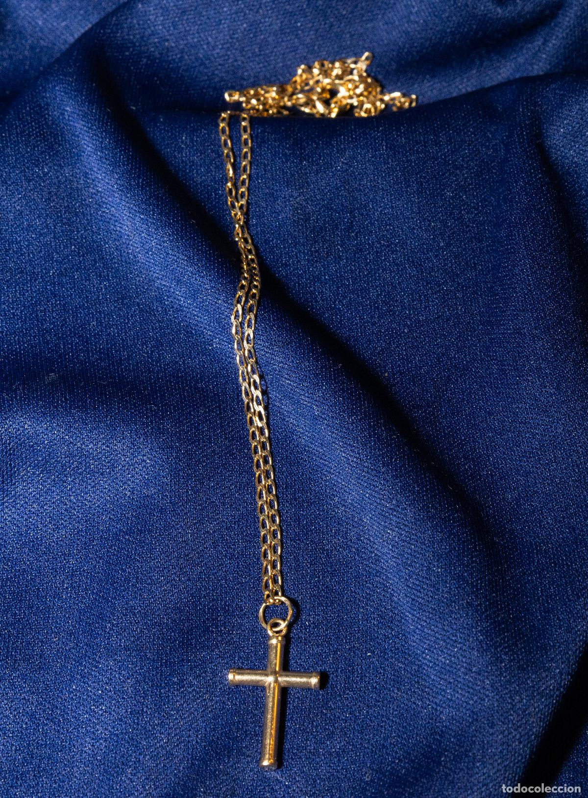 Jewelry: Cadena oro 18k 2,71gr. con cruz colgante cl&aacute;sico religioso collar oro amarillo vintage elegante