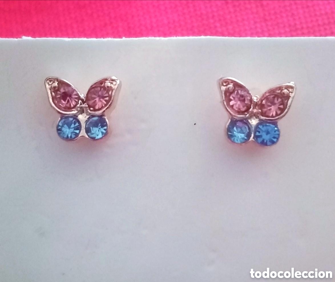 Jewelry: Originales pendientes de bot&oacute;n color oro rosa peque&ntilde;a mariposa arco iris 5mm Muy bonitos