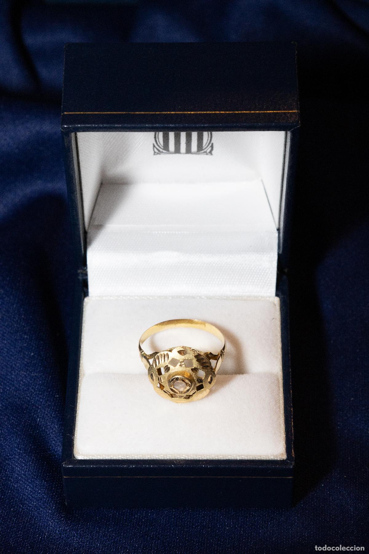 Jewelry: Anillo oro 18k 1,65gr. diamante brillante calado domo vintage oro 750 dise&ntilde;o retro