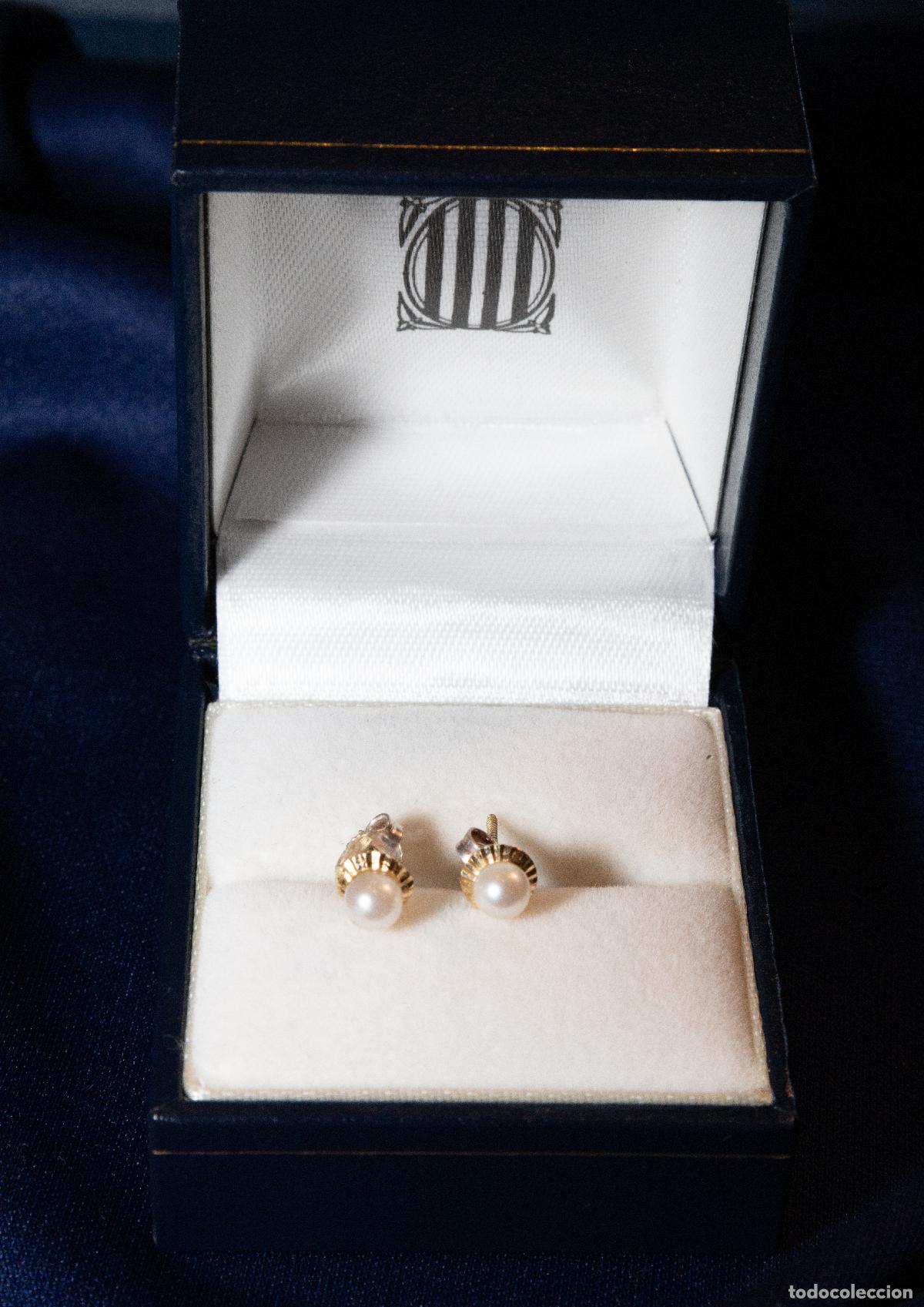 Jewelry: Pendientes oro 18k 0,85gr. perla bot&oacute;n vintage oro 750 elegantes cl&aacute;sicos joyer&iacute;a fina
