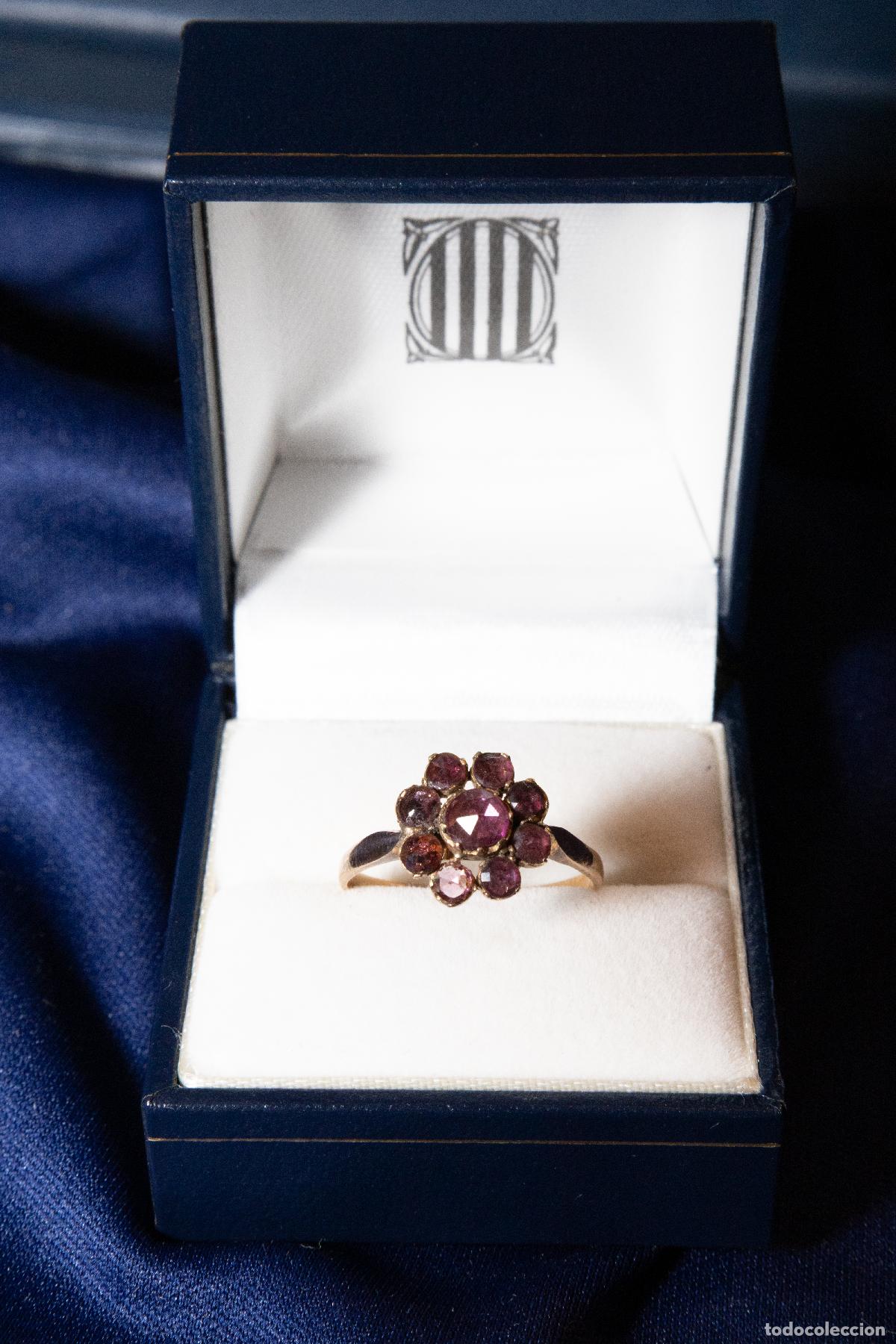 Jewelry: Anillo oro 18k 2,87gr. granates roset&oacute;n margarita antiguo 8 piedras estilo victoriano vintage