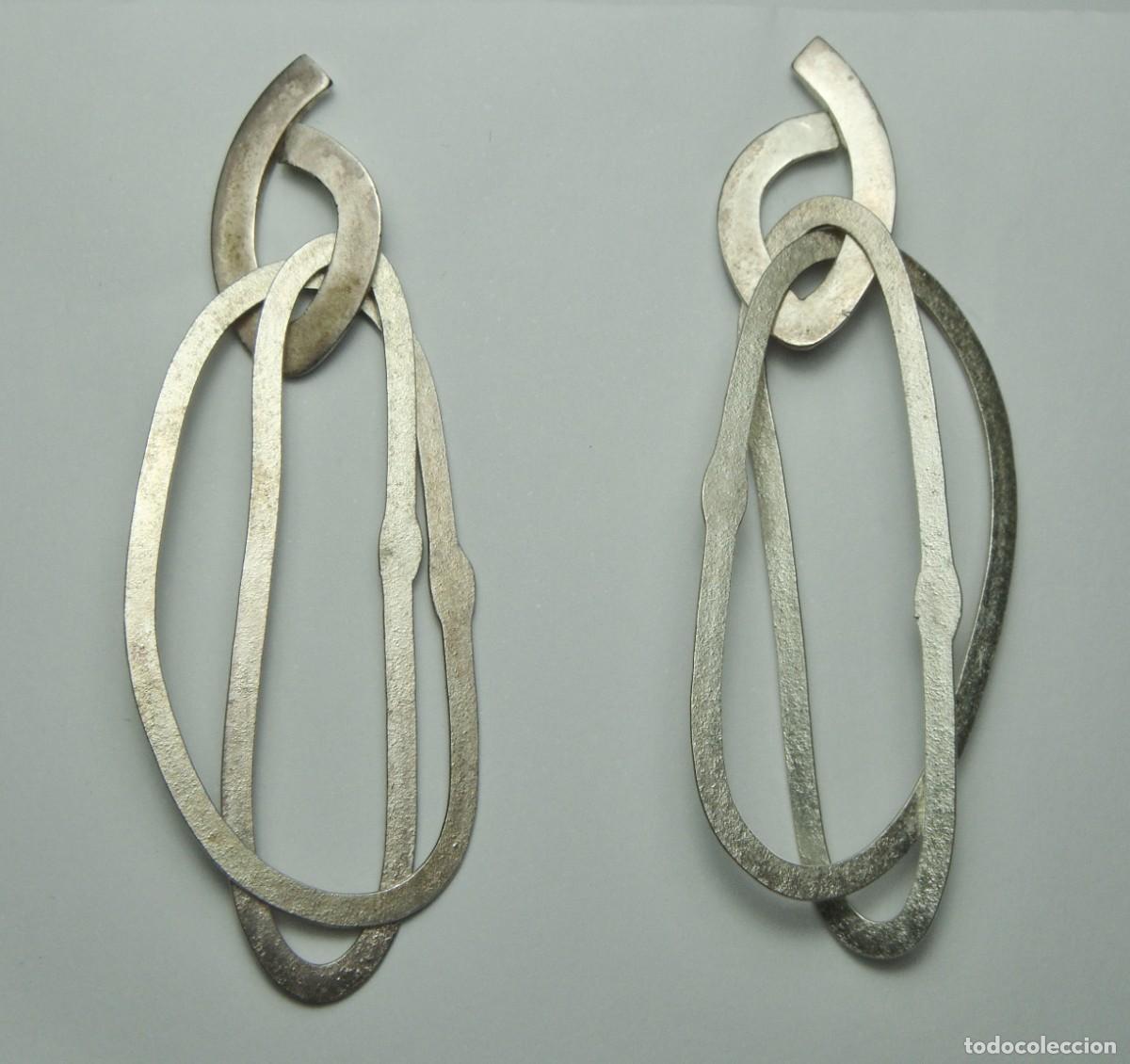 Schmuck: Pendientes largos geom&eacute;tricos en PLATA de ley &bull; Acabado satinado.