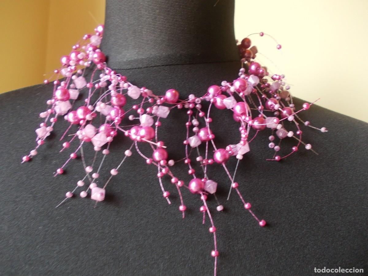 Schmuck: Collar Multihilos Cuentas Rosa Fucsia Efecto Perlas Flotantes Dise&ntilde;o Racimo Fantas&iacute;a Estilo Moderno