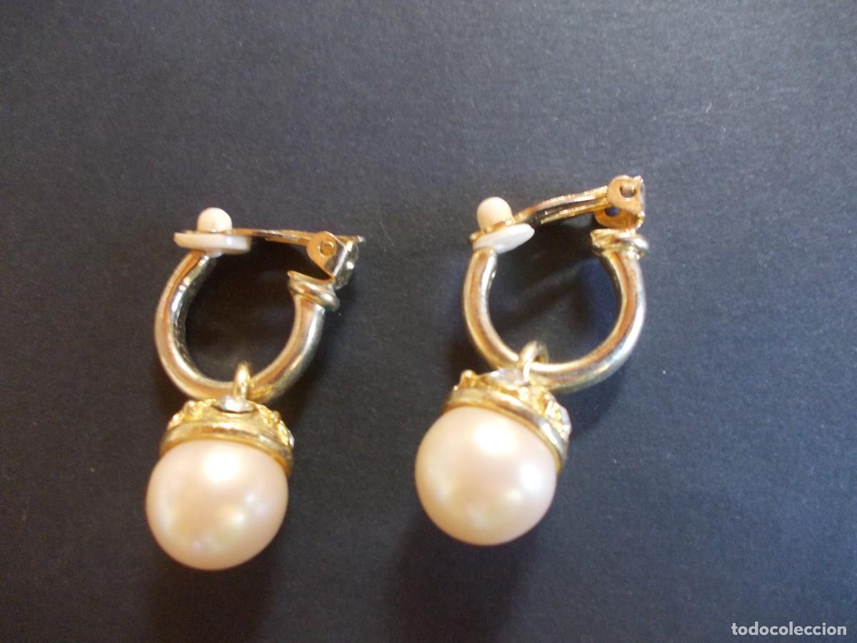 Schmuck: Pendientes Clip Perlas Colgantes Aros Dorados Cierre Presi&oacute;n Almohadilla Estilo Clasico Retro