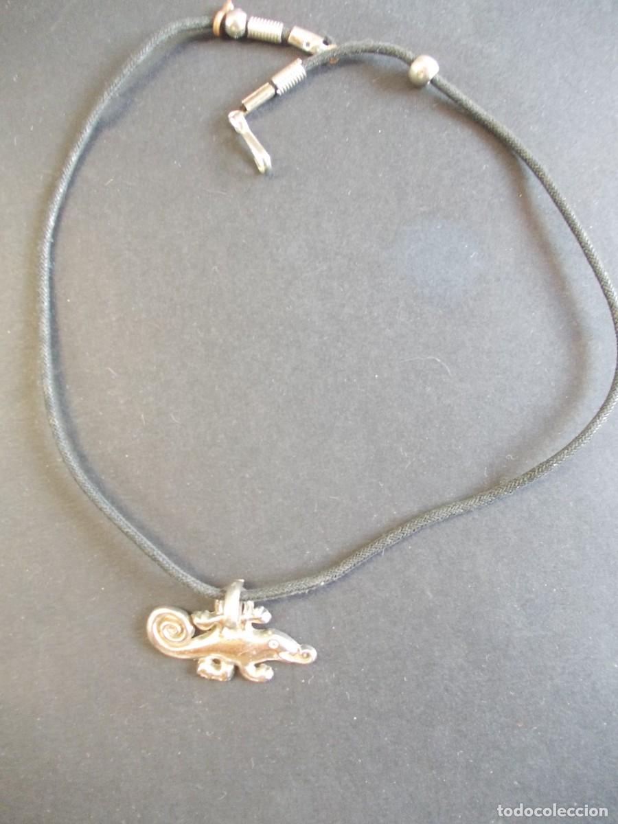 Joyeria: Colgante Camale&oacute;n Metal Plateado Brillante Cord&oacute;n Algod&oacute;n Encerado Amuleto Suerte Dise&ntilde;o &Eacute;tnico