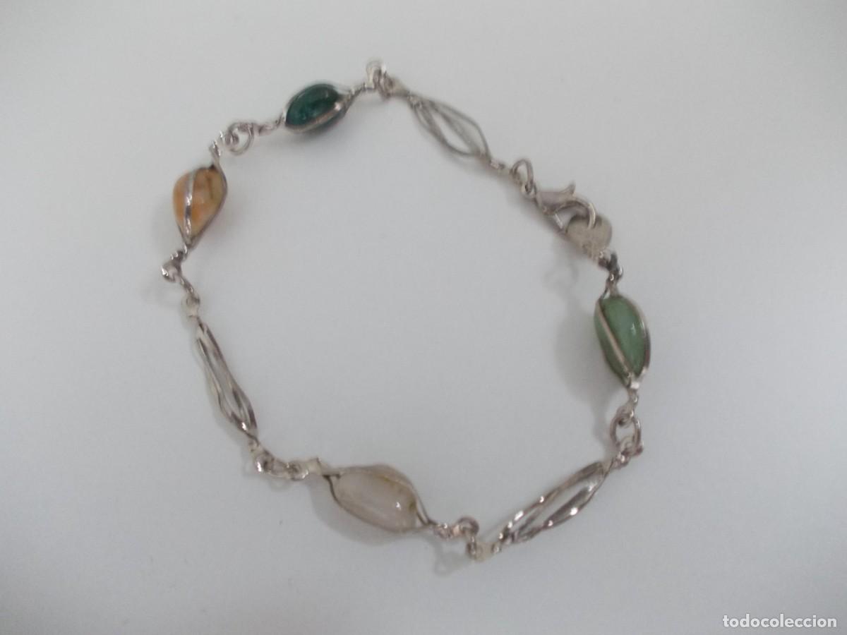 Jewelry: Pulsera Cuentas Multicolores Efecto Gema Eslabones Calados Metal Plateado Dise&ntilde;o &Eacute;tnico Estilo Boho