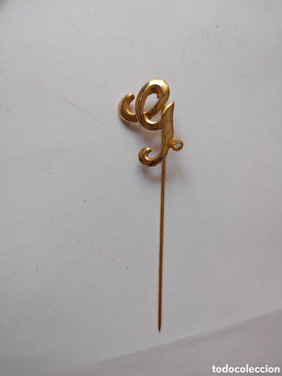 Jewelry: Antigua broche alfiler letra inicial G chapado oro vintage a&ntilde;os 80 sin tap&oacute;n