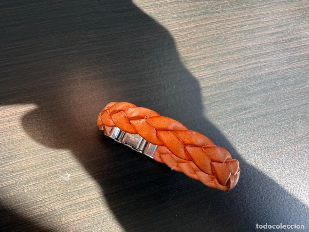 Joyeria: Pulsera Cuero Naranja, Trenzado y Acero