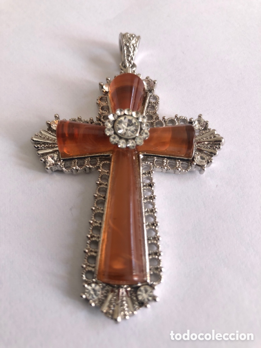 Joyeria: Colgante Cruz vintage grande plateado con pedrer&iacute;a estilo barroco