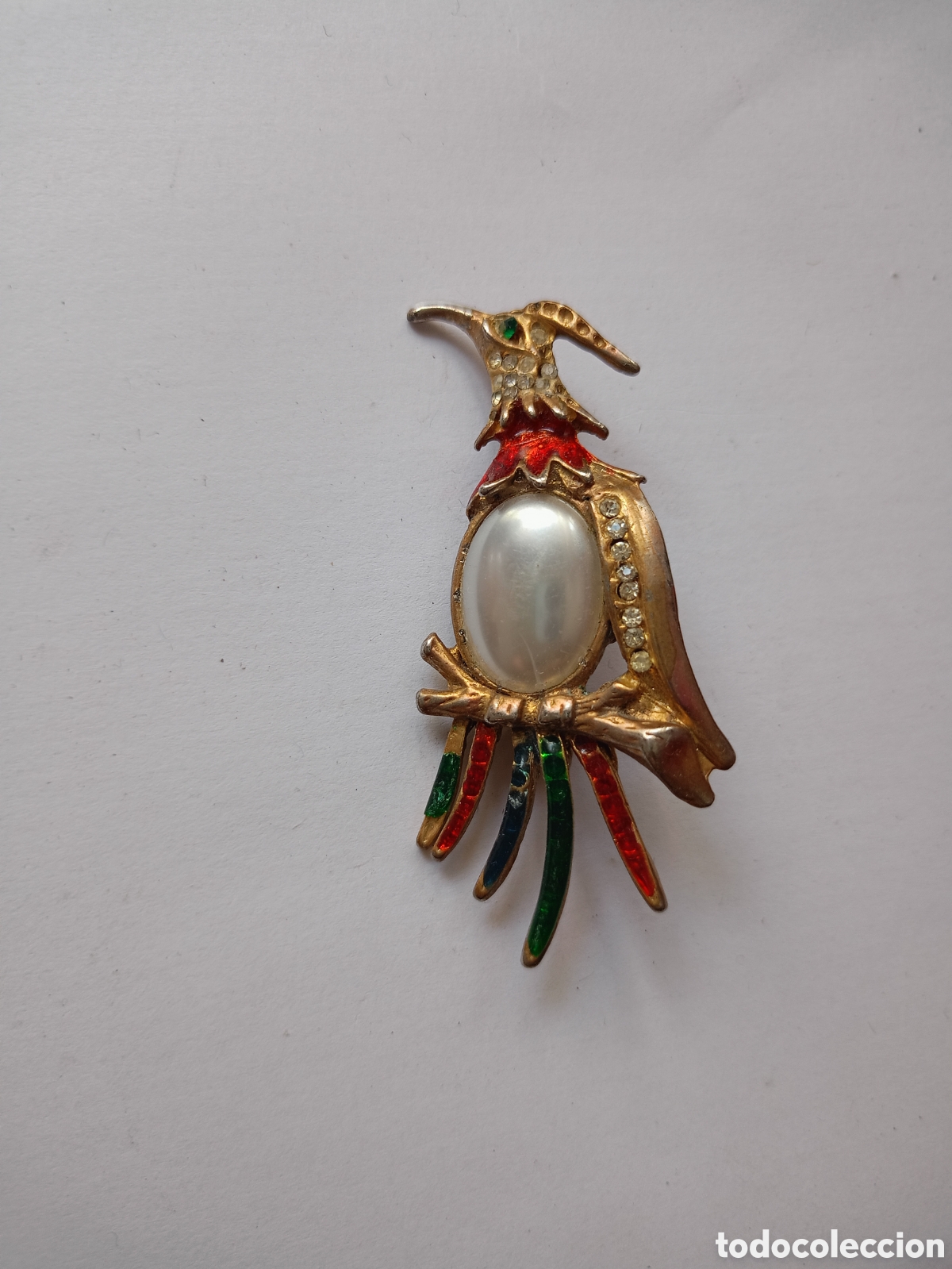 Joyeria: Broche p&aacute;jaro tropical en esmalte de colores cristal y dorado