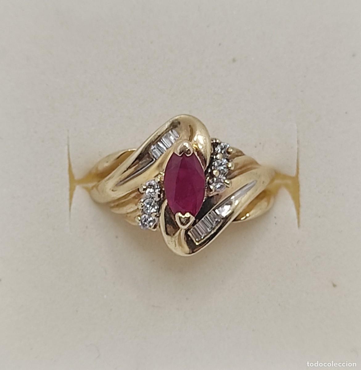 Joyeria: Sortija firmada oro, rub&iacute; y diamantes naturales