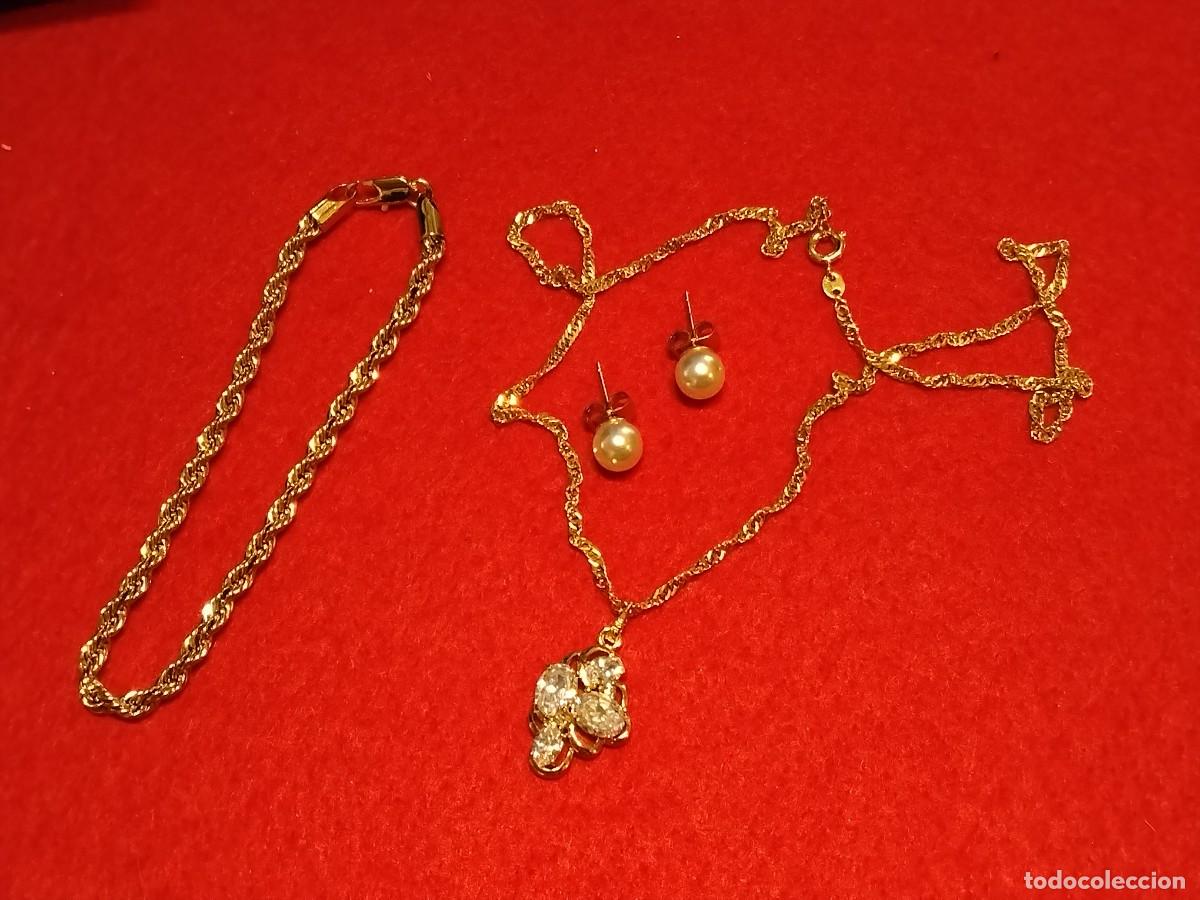 Joaillerie: PRECIOSO CONJUNTO DE COLLAR CON COLGANTE +PULSERA NUDO +PENDIENTES CON PERLA EN GOLD FILLED 14K