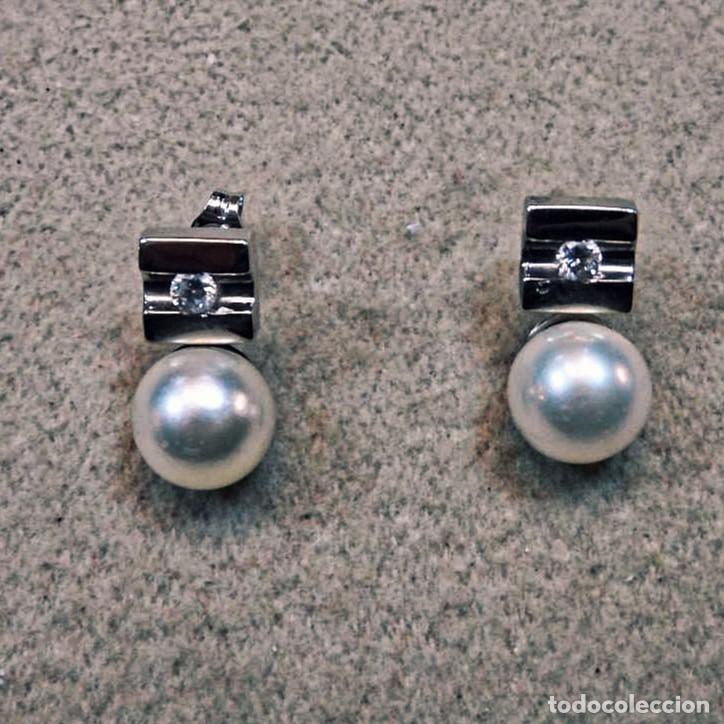 Gioielleria: PENDIENTES DE ORO BLANCO CON BTES 0,20 CTS Y PERLAS CULTIVADAS 9 MM.ORO 18 KTES.SIST. PRESION