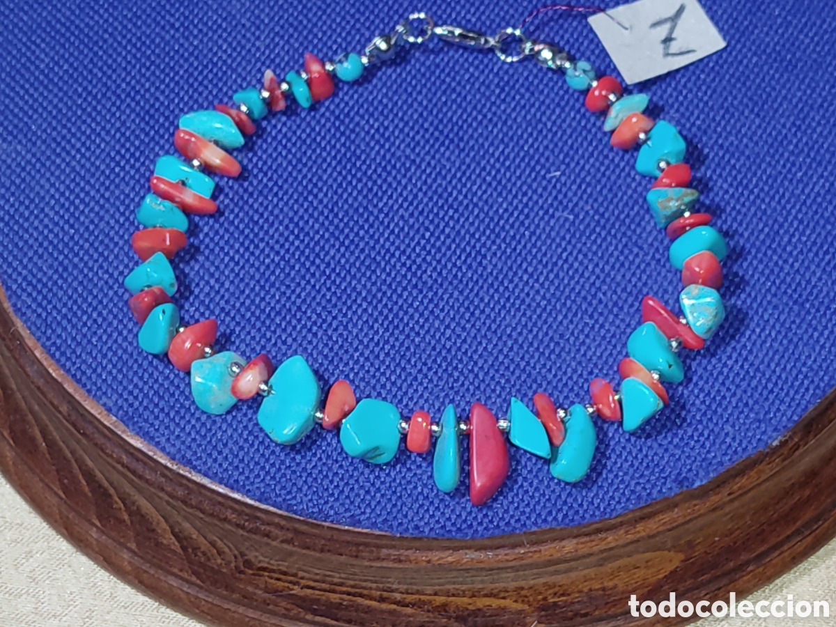 Joyeria: Pulsera vintage de coral y turquesa hilo de sirga de acero.*Z*.