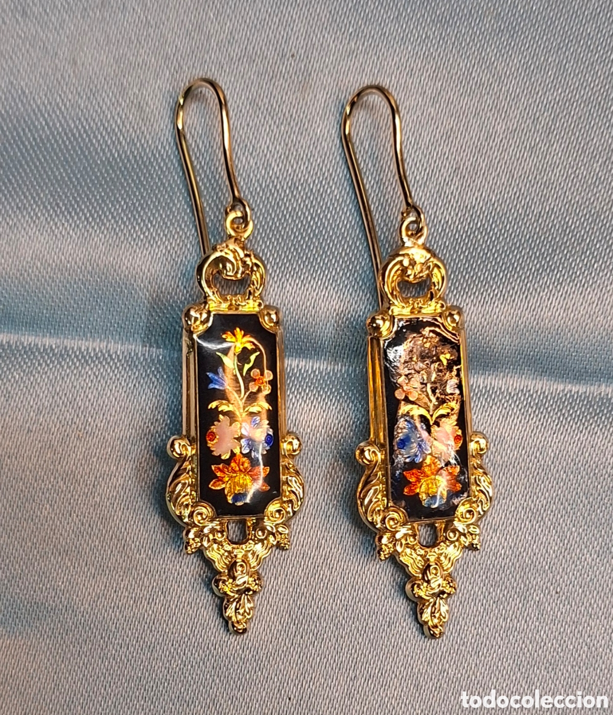Joyeria: Pendientes antiguos de oro 18k con esmalte &ndash; Siglo XIX