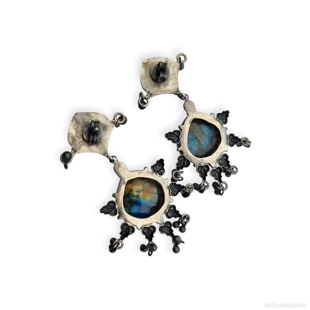 Joyeria: Pendientes &eacute;tnicos de plata 925 con labradorita de estilo boho, circa 1980-90