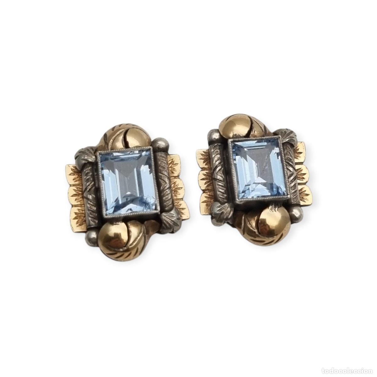 Joyeria: Pendientes Art D&eacute;co catal&aacute;n de plata con vistas de oro y piedra azul circa 1930.