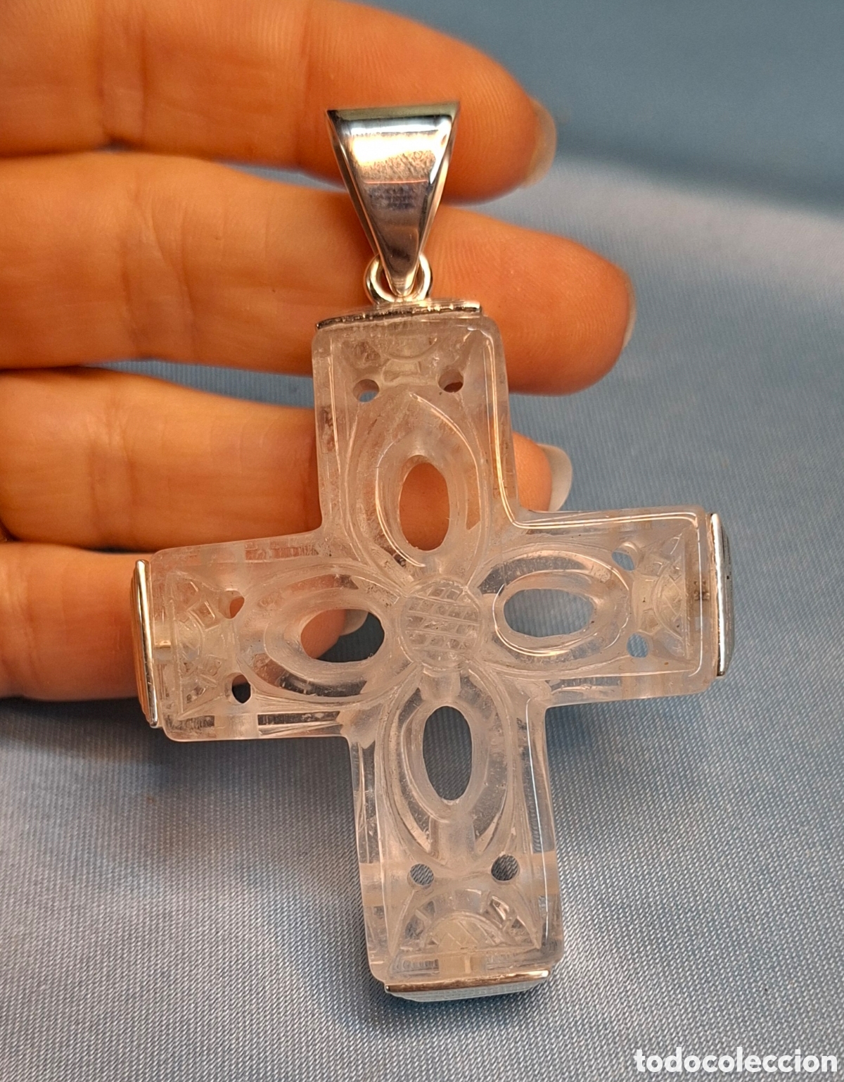 Joyeria: Colgante Cruz Cristal Roca y Plata