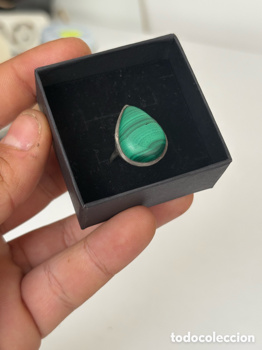 Joyeria: Anillo plata de ley 925 / Malaquita verde