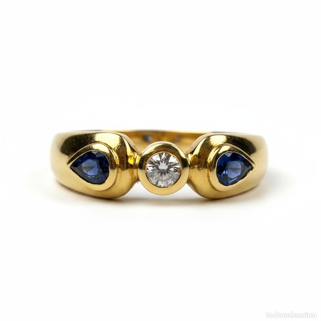 Joyeria: Anillo Oro 18k Diamantes y Zafiro Azul