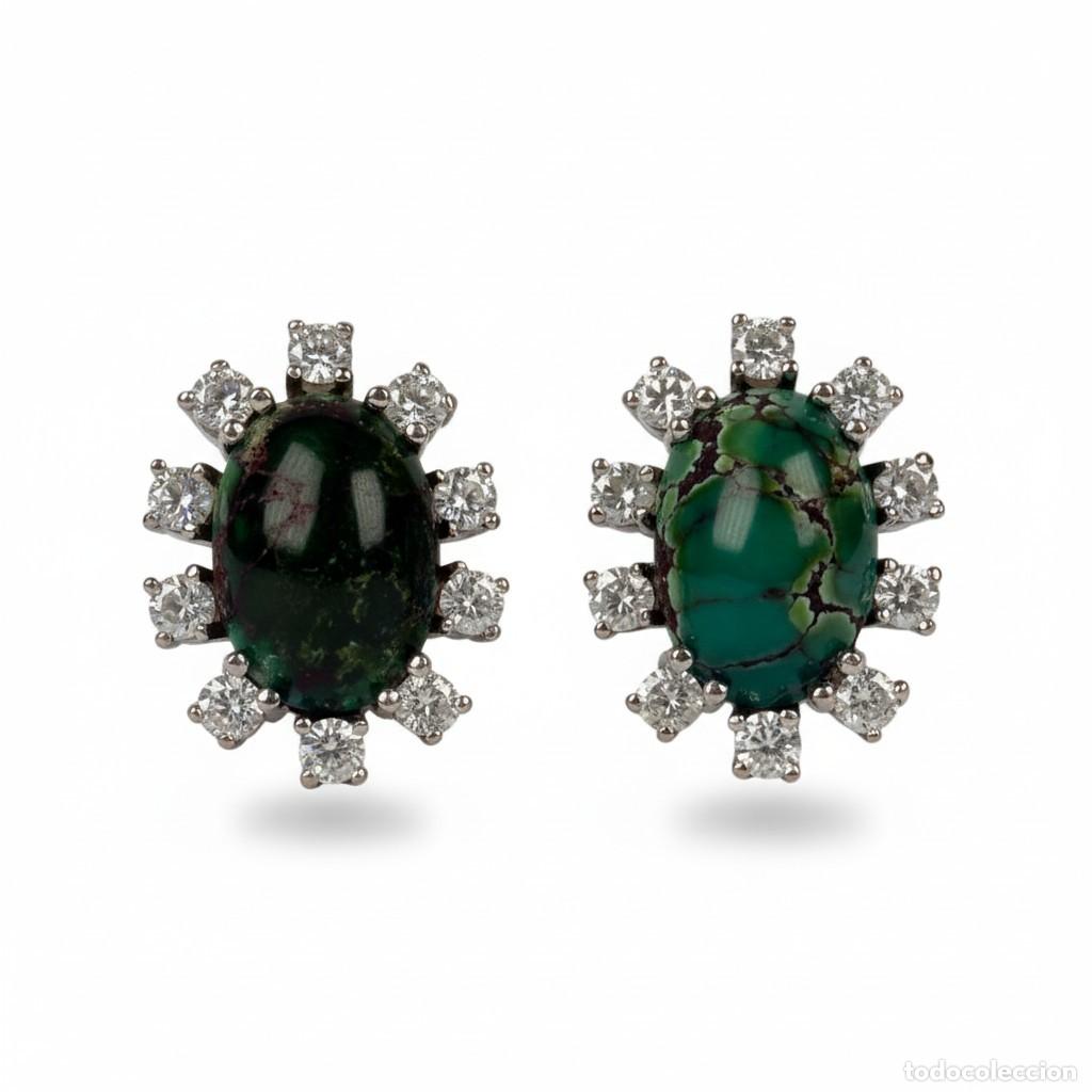 Joyeria: Pendientes Oro Blanco 18k Jade y Diamantes