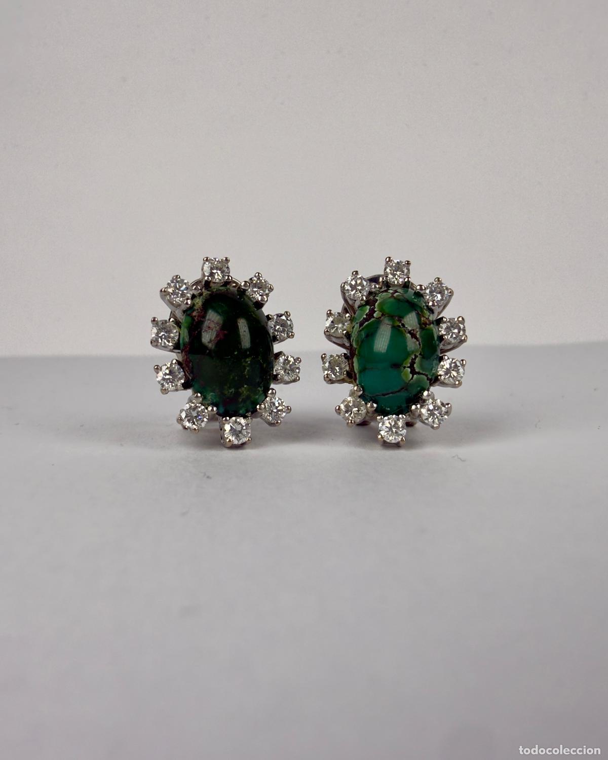 Joyeria: Pendientes Oro Blanco 18k Jade y Diamantes - Foto 2