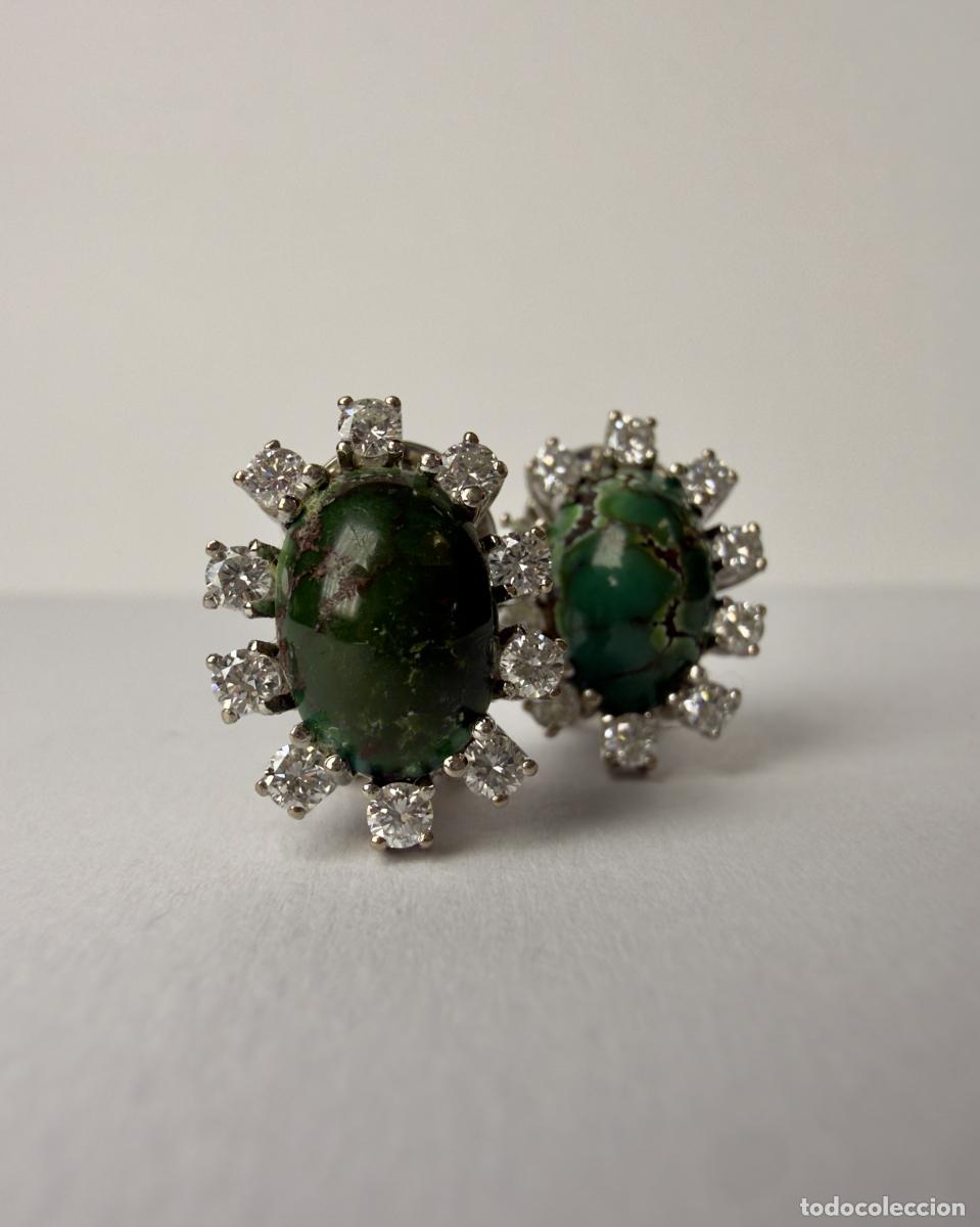 Joyeria: Pendientes Oro Blanco 18k Jade y Diamantes - Foto 3