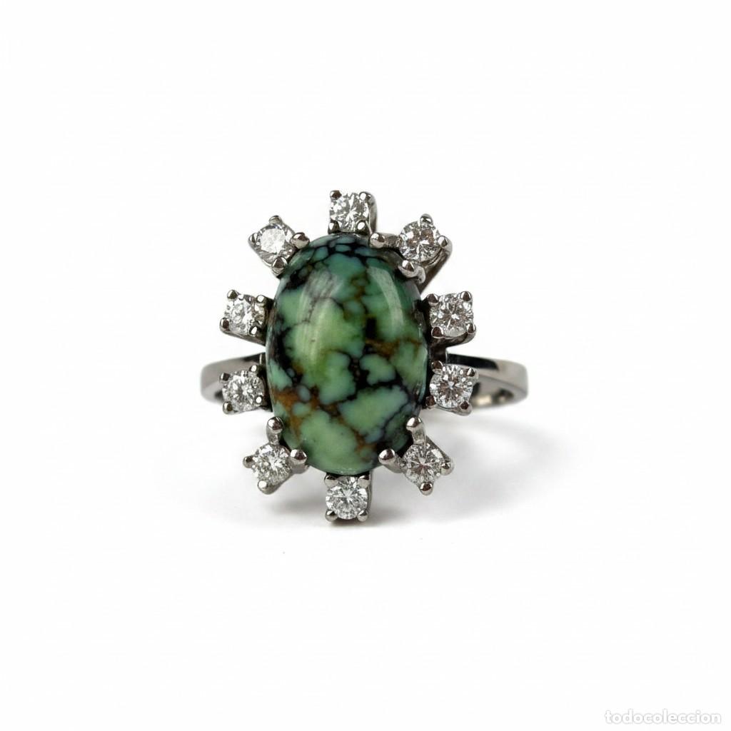 Joyeria: Anillo Oro Blanco 18k Jade y Diamantes