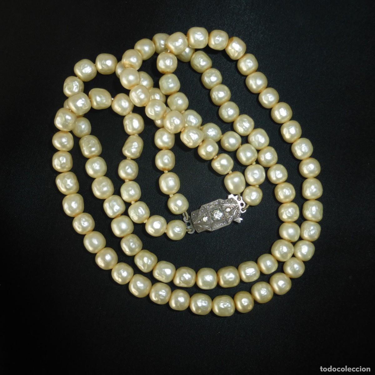 Joyeria: ANTIGUO ART DECO COLLAR GARGANTILLA PERLAS CULTIVADAS CIERRE PLATA ANUDADO MANUAL S. XX NECKLACE