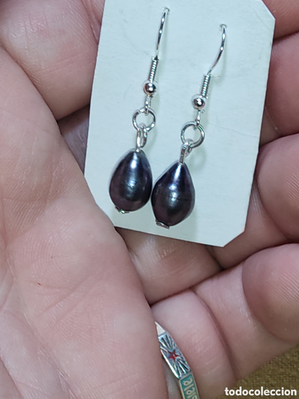 Joyeria: Pendientes l&aacute;grima de perlas gris. - Foto 2
