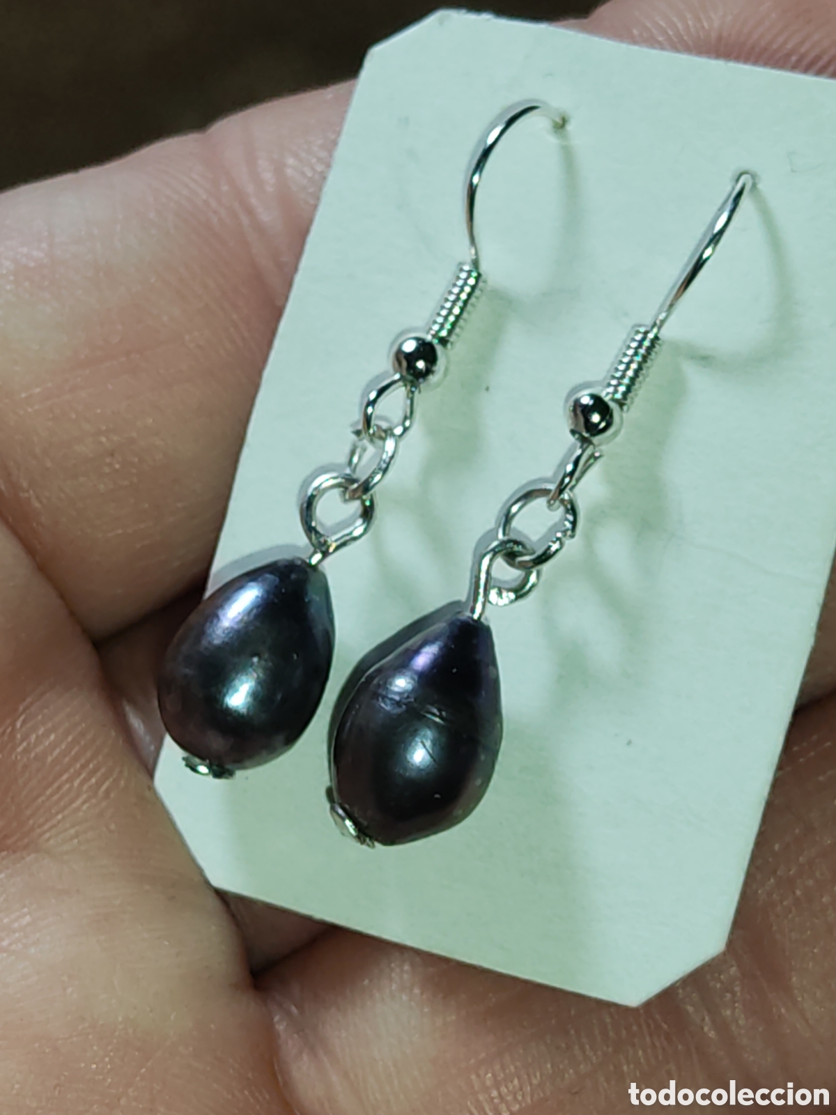 Joyeria: Pendientes l&aacute;grima de perlas gris. - Foto 5