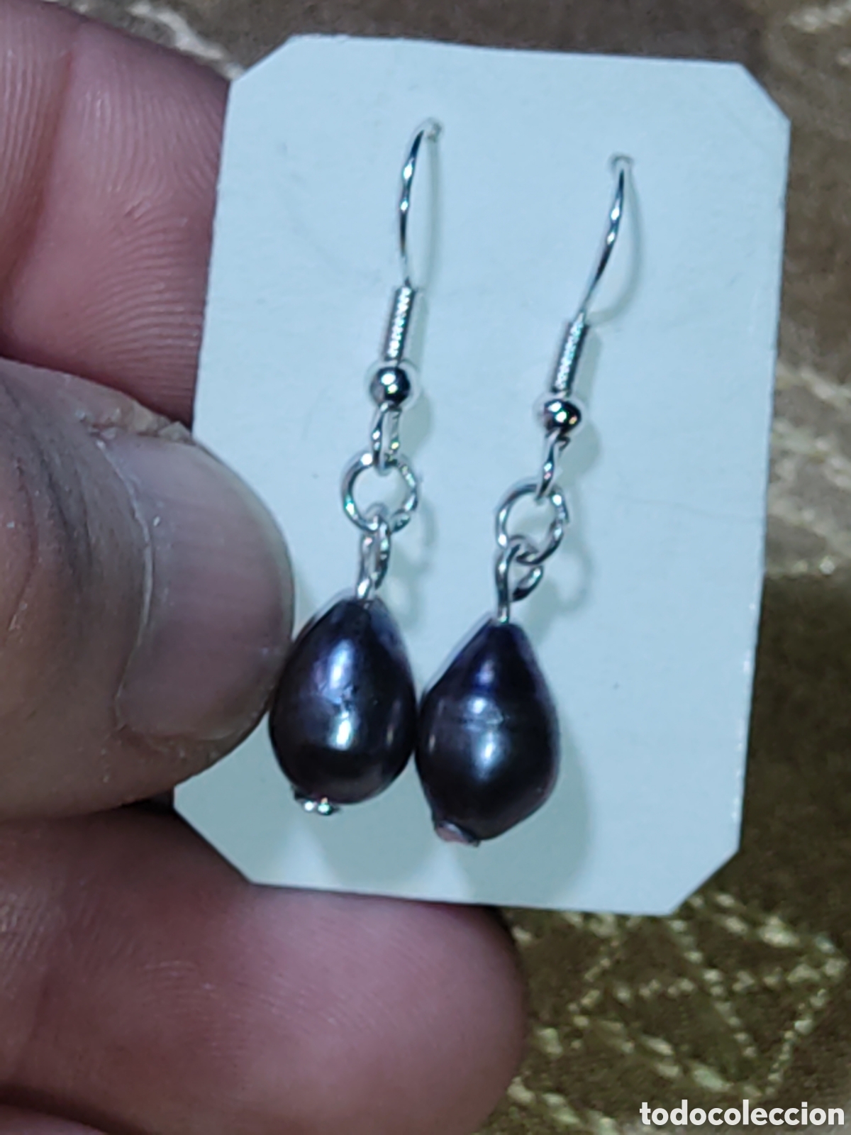 Joyeria: Pendientes l&aacute;grima de perlas gris. - Foto 6