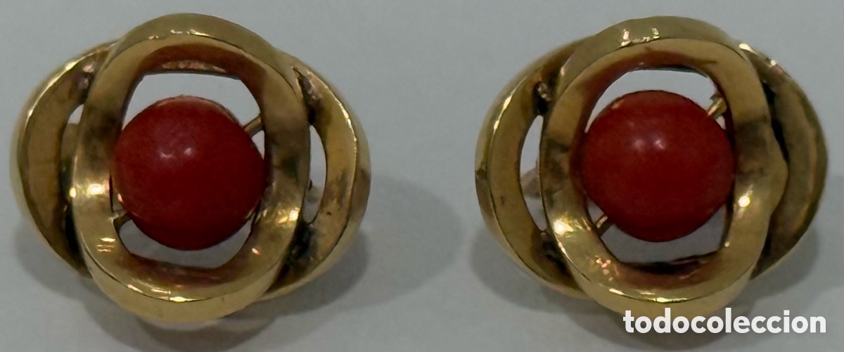 Gioielleria: ANTIGUOS PENDIENTES ORO AMARILLO 18 K Y CORAL