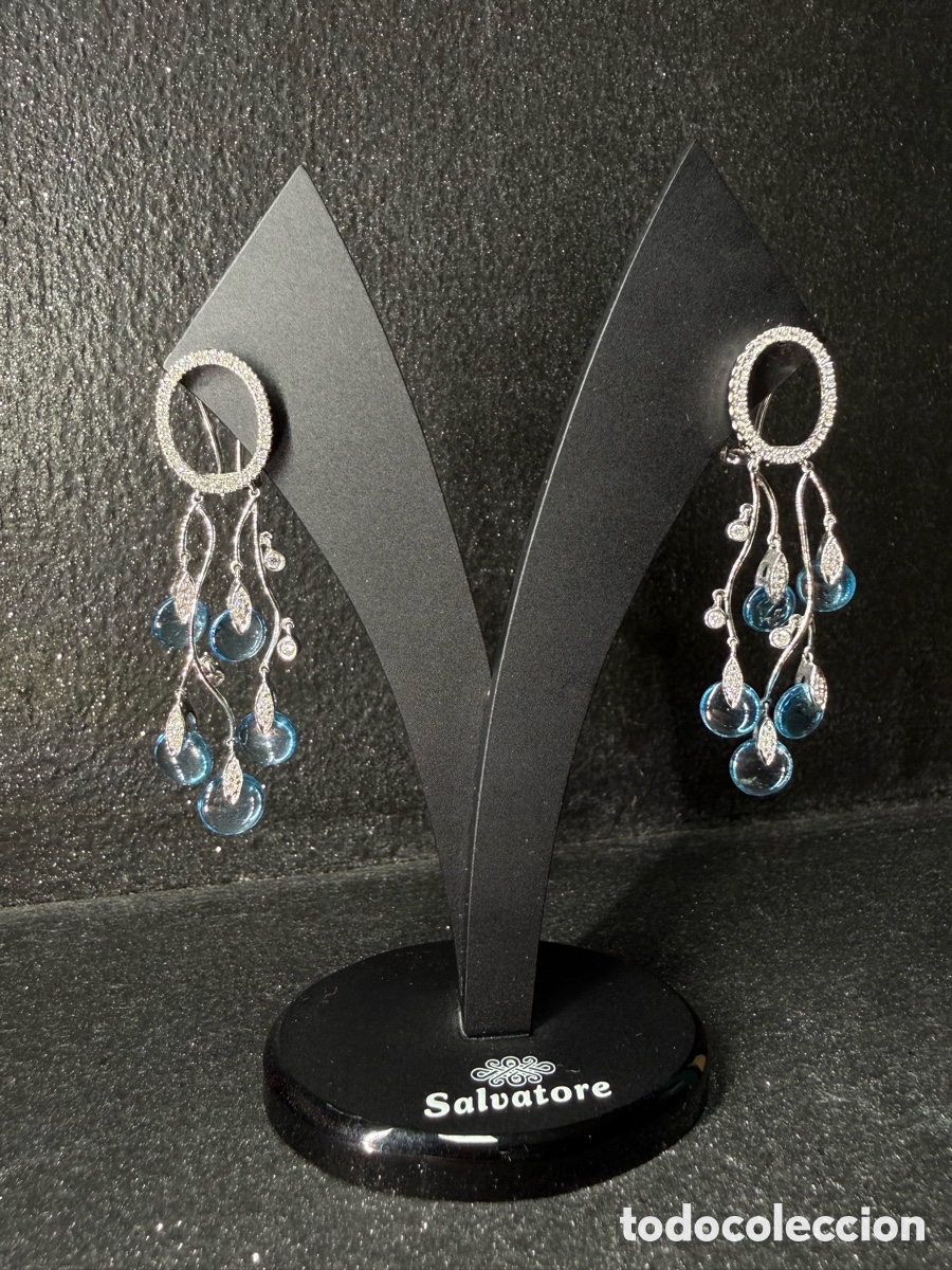 Joyeria: Pendientes l&aacute;grima perla azul y oro 18 quilates