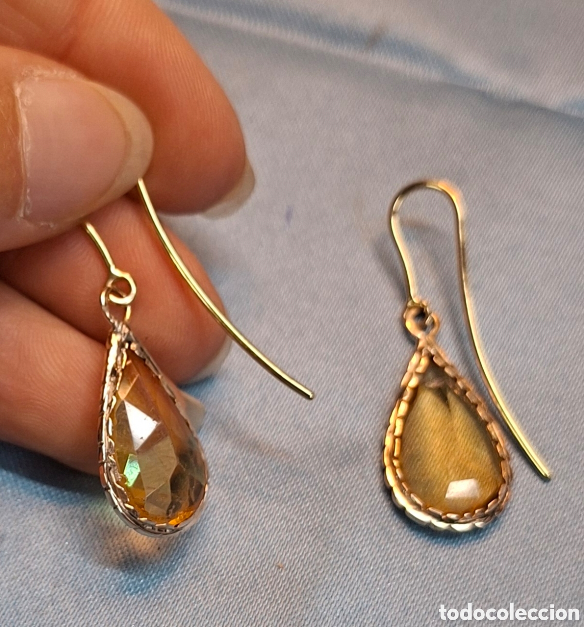 Joyeria: Pendientes de oro 18k del Siglo XIX con citrino