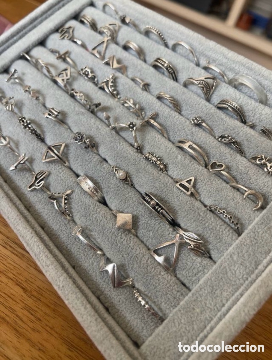 Joyeria: Lote 65 Anillos Boho Plata Bisuter&iacute;a + Estuche