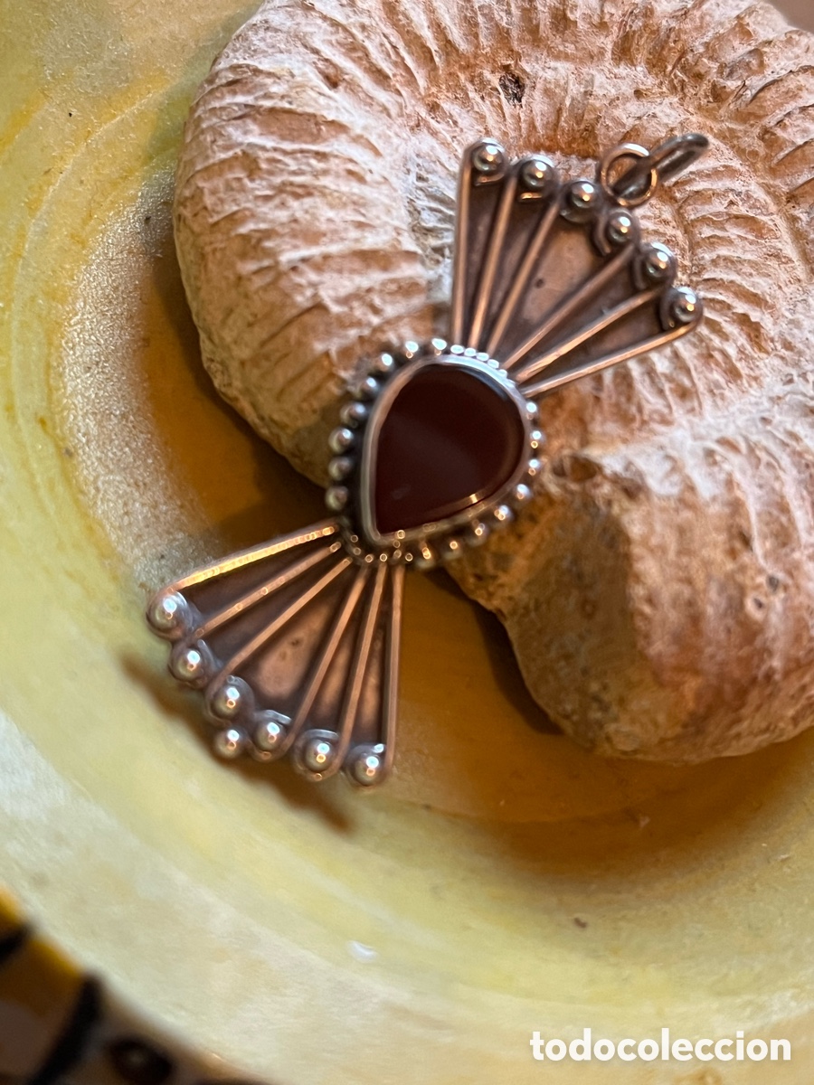 Joyeria: COLGANTE DE PLATA DE LEY 925 CONTRASTADA Y LAGRIMA DE GEMA CORNALINA AGATA CARNEOLA. MUY ORIGINAL
