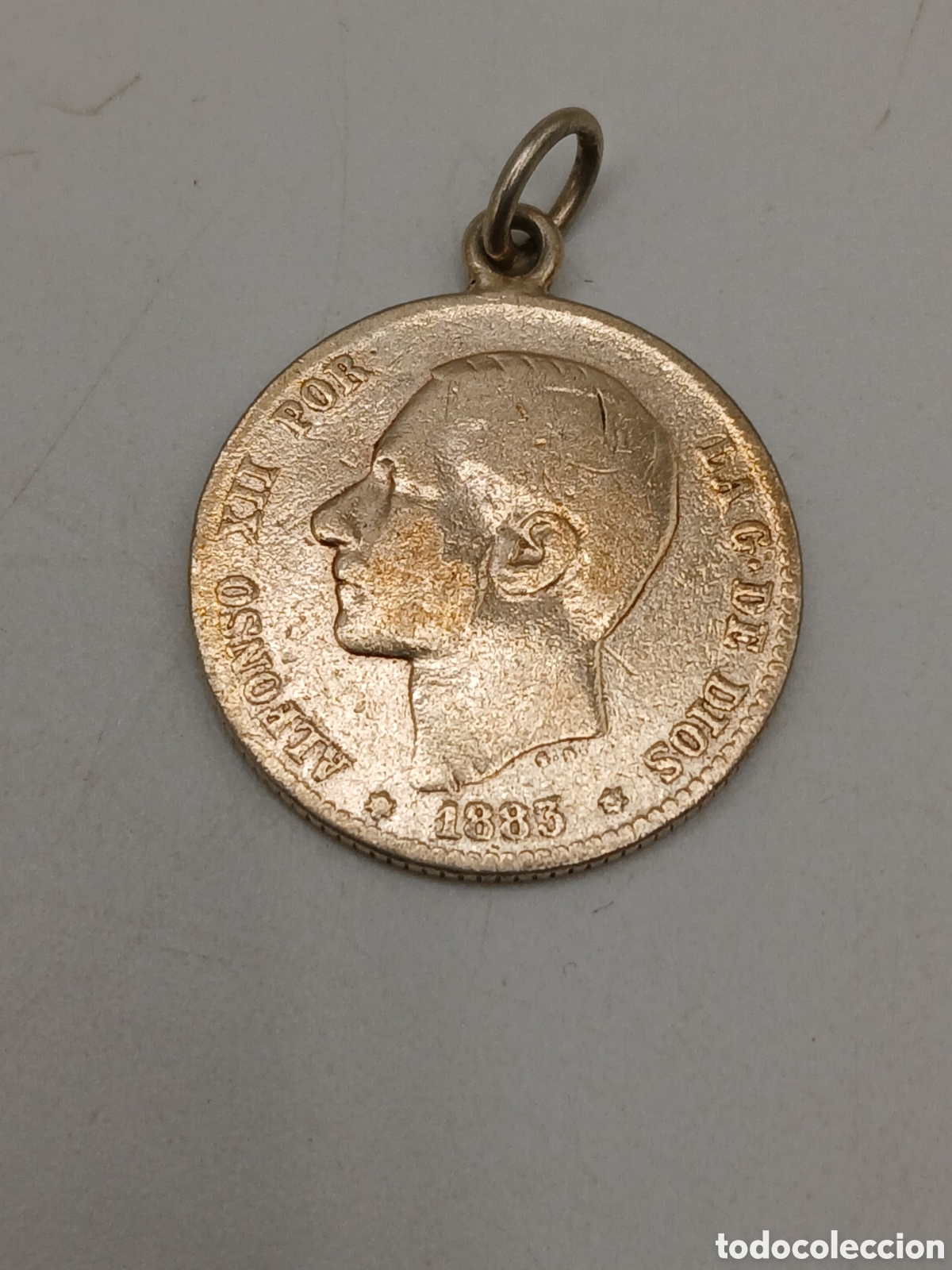 Joyeria: Colgante plata moneda una peseta 1883