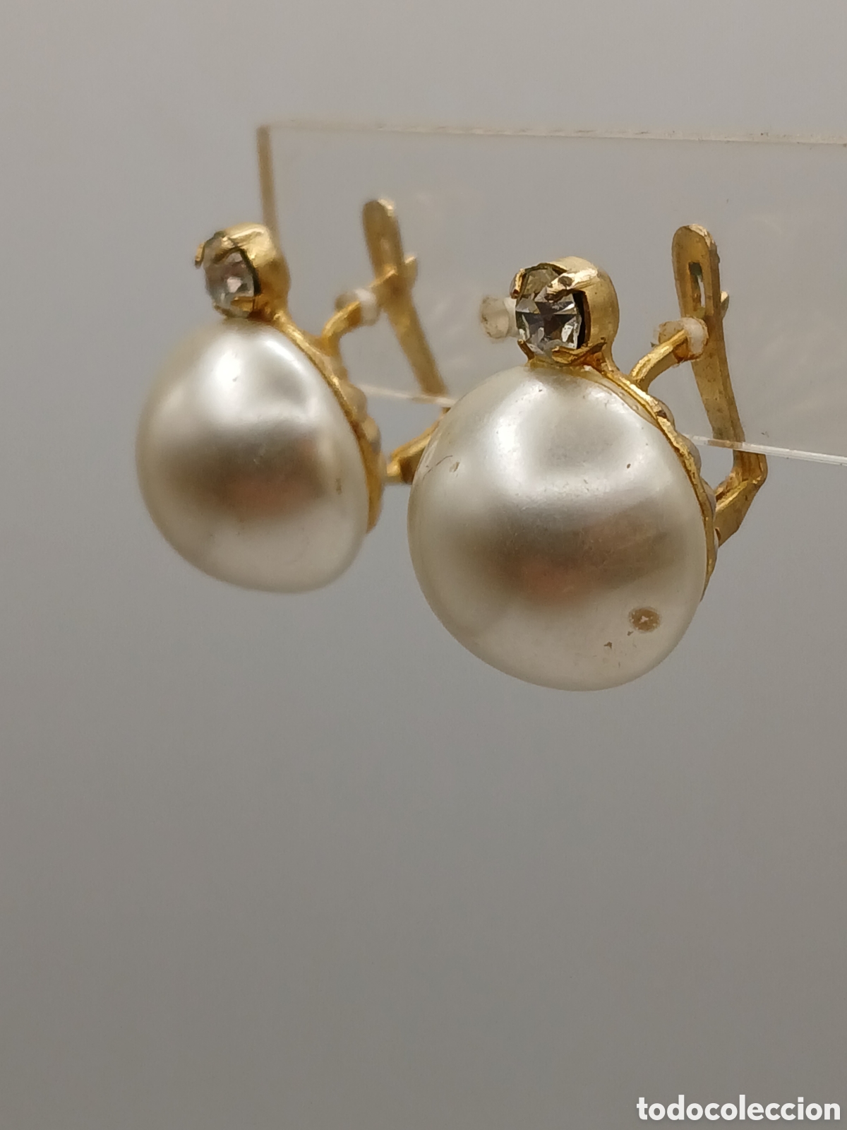 Joyeria: Pendientes plata 925mls chapado oro perla japonesa y cuarzo. C 1950's