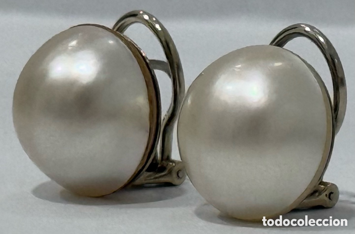 Joyeria: ANTIGUOS PENDIENTES ORO BLANCO 18K Y PERLAS MARBE - Foto 3
