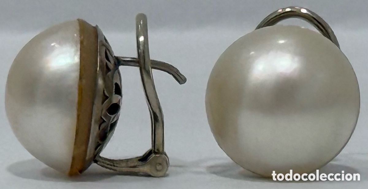Joyeria: ANTIGUOS PENDIENTES ORO BLANCO 18K Y PERLAS MARBE - Foto 4