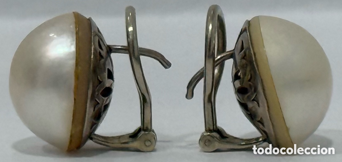 Joyeria: ANTIGUOS PENDIENTES ORO BLANCO 18K Y PERLAS MARBE - Foto 5