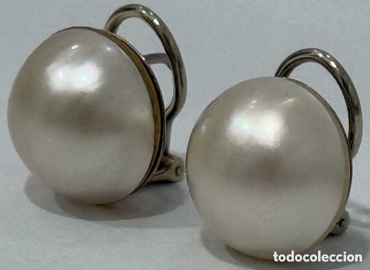 Joyeria: ANTIGUOS PENDIENTES ORO BLANCO 18K Y PERLAS MARBE - Foto 8