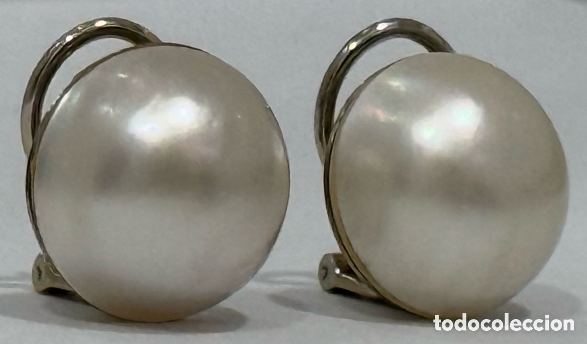 Joyeria: ANTIGUOS PENDIENTES ORO BLANCO 18K Y PERLAS MARBE