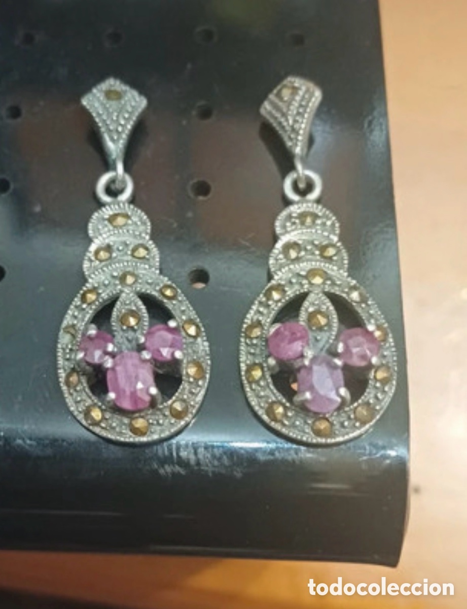 Joyeria: Antiguos pendientes de plata y rub&iacute;s (A1)