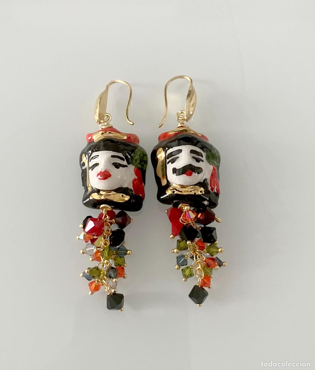 Joyeria: Pendientes Estilo Antiguos Moros Pintados A Mano Coral Y Perlas