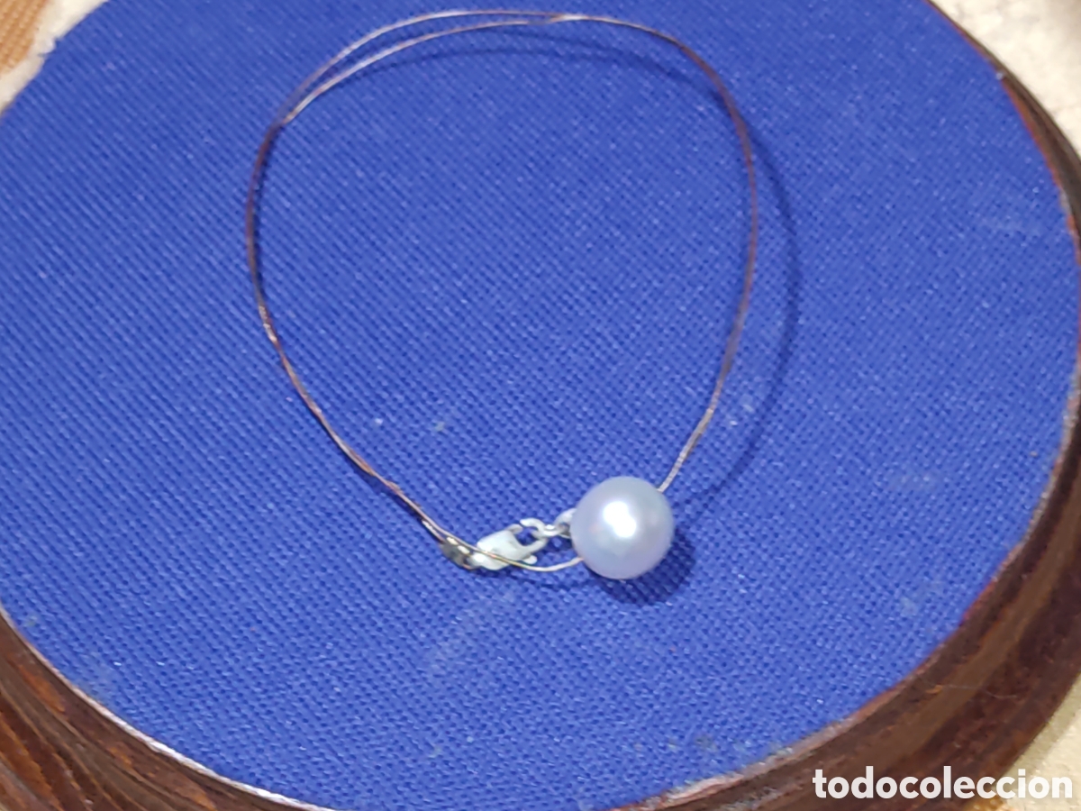 Joyeria: Collar con Hermosa perla cultivada en sirga de plata 925.Vintage.